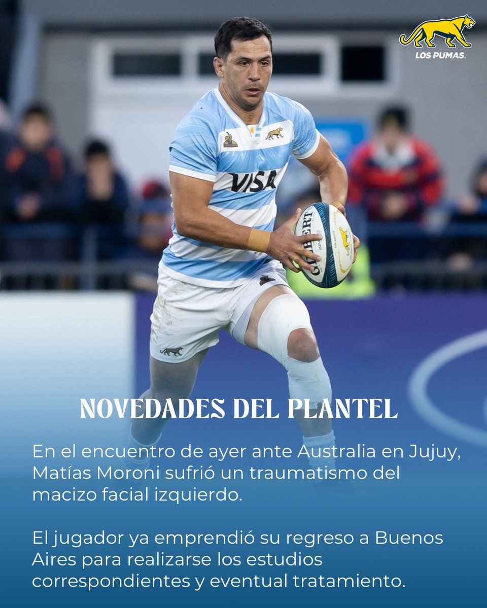 MATIAS MORONI ES BAJA PARA LA REVANCHA CON AUSTRALIA EN MENDOZA