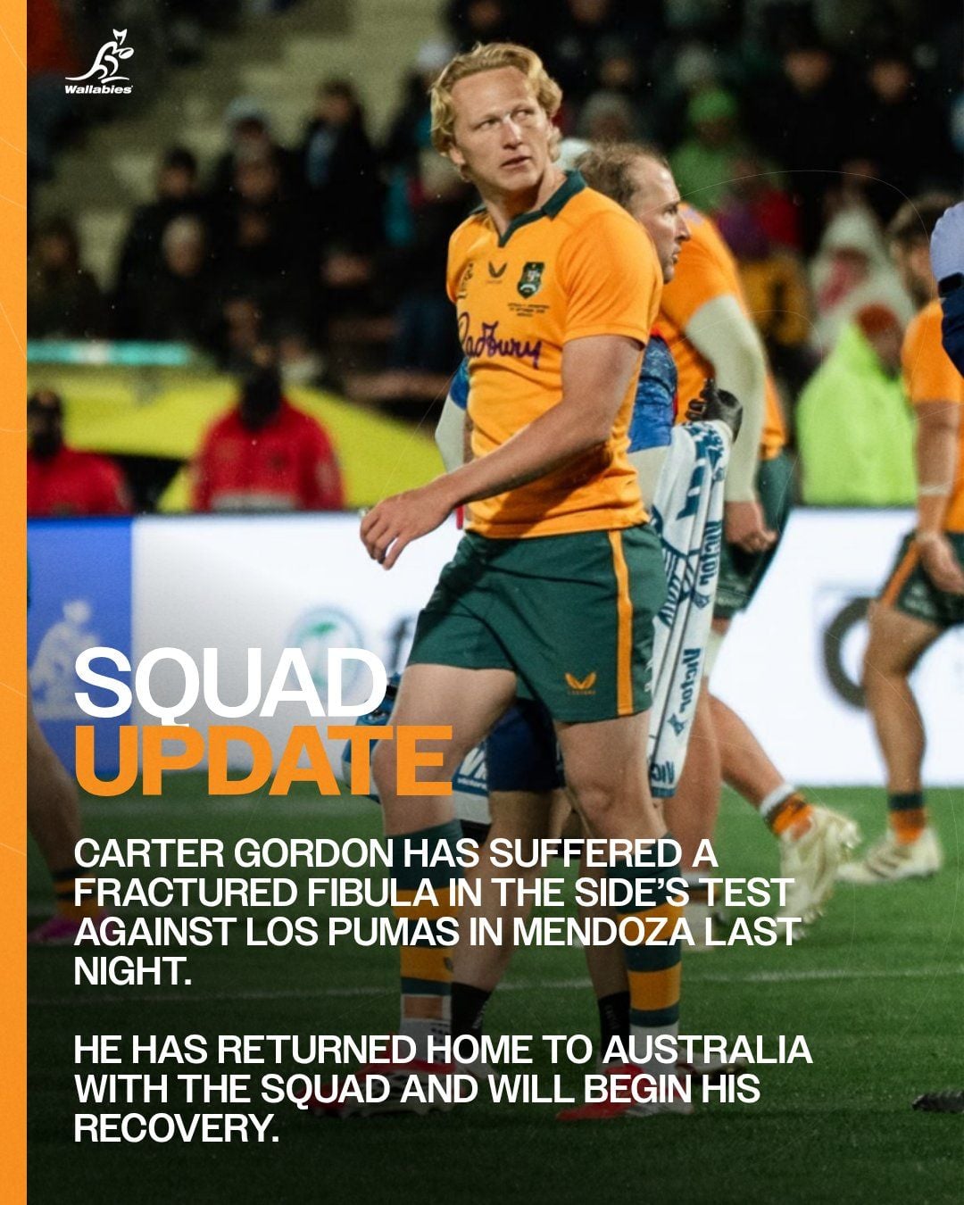 CARTER GORDON, UNA BAJA DE PESO PARA LOS WALLABIES DE CARA A LO QUE SIGUE DEL 2026 