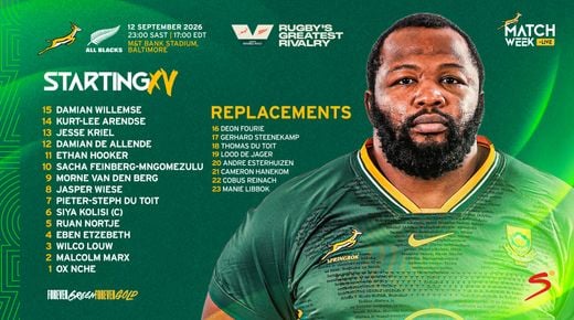 SUDÁFRICA CON EL EQUIPO DEFINIDO PARA EL ÚLTIMO PARTIDO ANTE LOS ALL BLACKS EN USA
